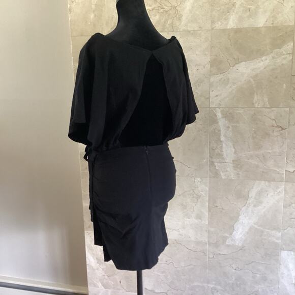 Free People Black Body Con Wrap Mini Dress, Medium, Open Draped Back, Boho Party - Picture 7 of 14